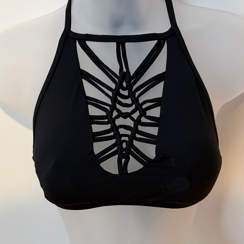 Becca Black Halter Bikini Top with Intricate Straps Like New!
